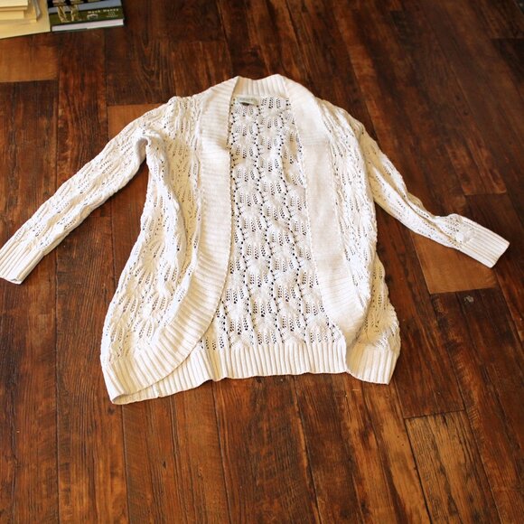 Sonoma Life Style Open Crochet Lace Cotton Blend Ivory Cardigan, Medium - Picture 6 of 8
